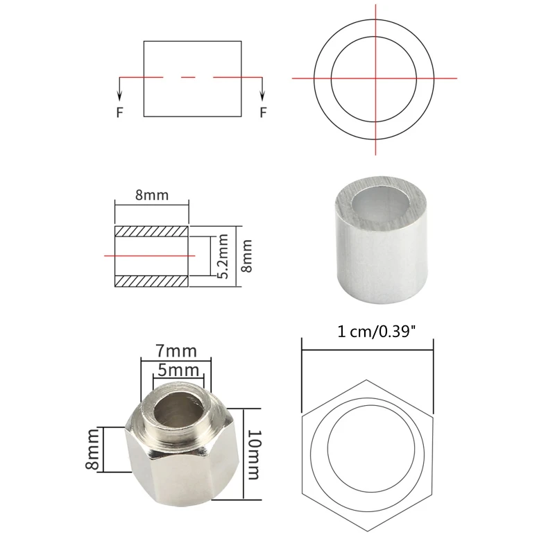 10PCS Hexagonal Eccentric Column + 20PCS Round Column Height 8mm Inner Hole 5mm with Wrench for V Wheel 3D Printer Parts