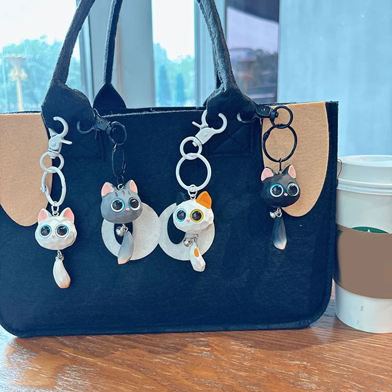 Cute Big Eyes Cat Head Keychain Pendant Fine Anti-lost Cat Head Car Keychain Creative High Quality 3D Cartoon Couple Bag Charm