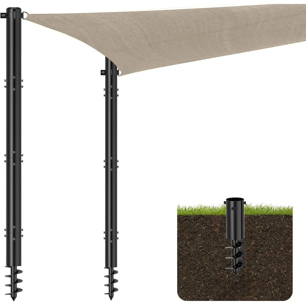 

Shade Sail Poles,2 Pack Heavy Duty Sun Shade Sail Poles with Spiral Drill Bit,Steel Shade Sail Post with D-Clamp