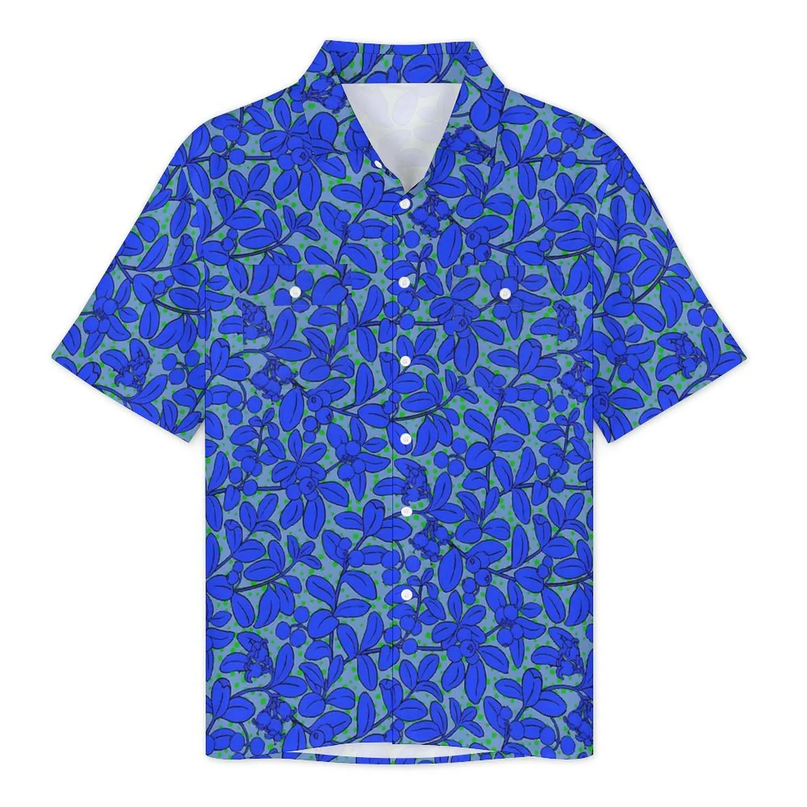 Plants Print Casual Shirt Blue Leaves Print Novelty Summer Shirts Men Short Sleeve Beach Street Style Custom Plus Size Blouses