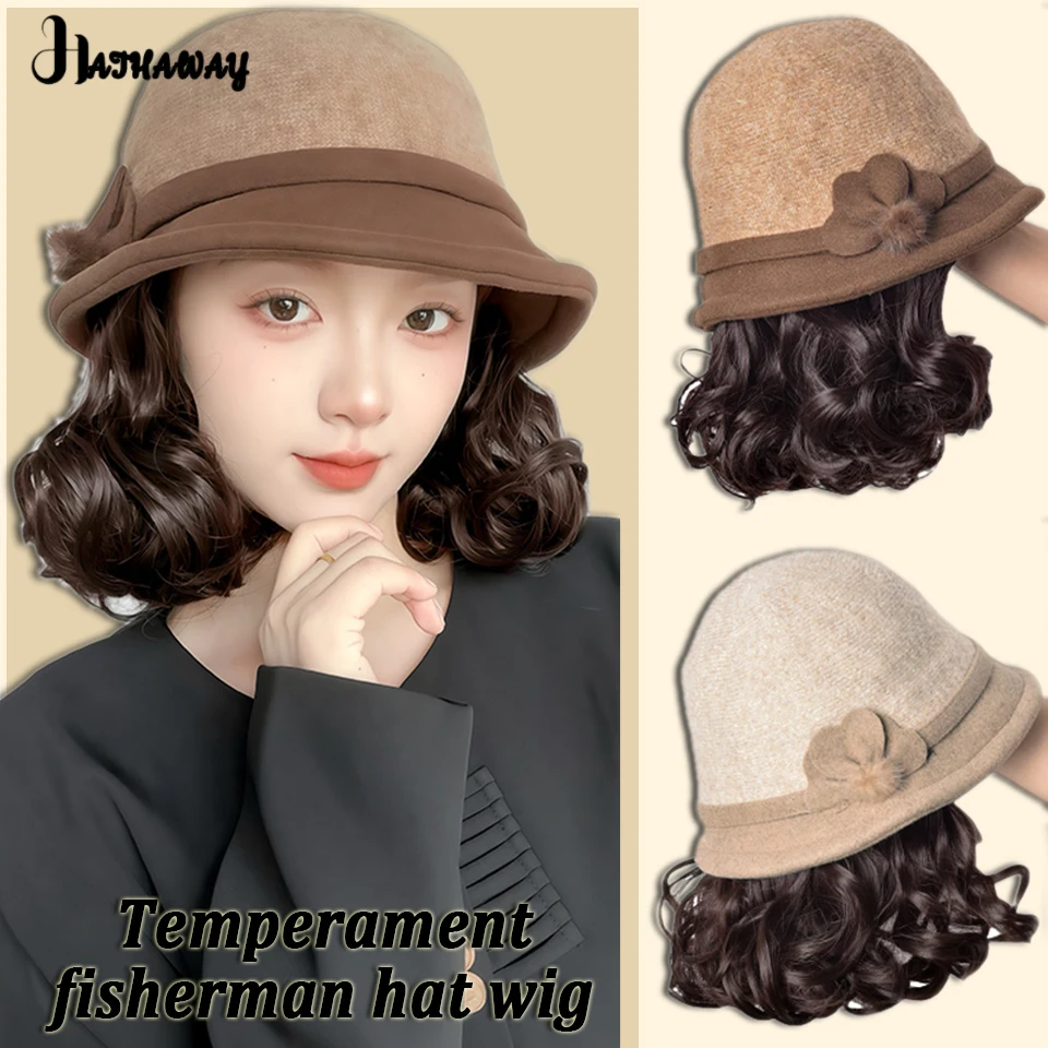 Hat Wig Fashion Synthetic Autumn And Winter Thick Woolen Fisherman Hat Lazy Curly Short Curly Wig Hat Shopping Commuting Wear