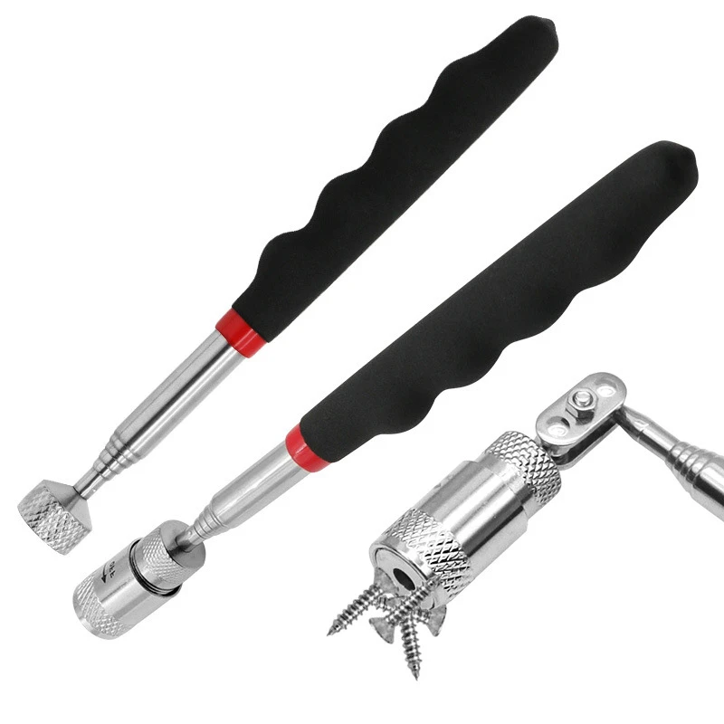 1pc Portable Magnetic Pick Up Tool Extendable Telescopic Led Torch Magnet Rod For Repairing Shop