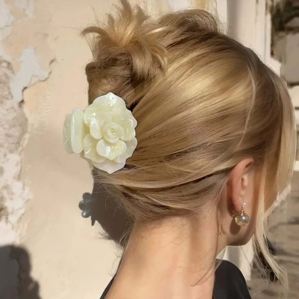 

Elegant Camellia Hair Claw Gradient Color Creative Flower Shark Clip Acrylic Waterproof Acetic Acid Hair Claw Daily