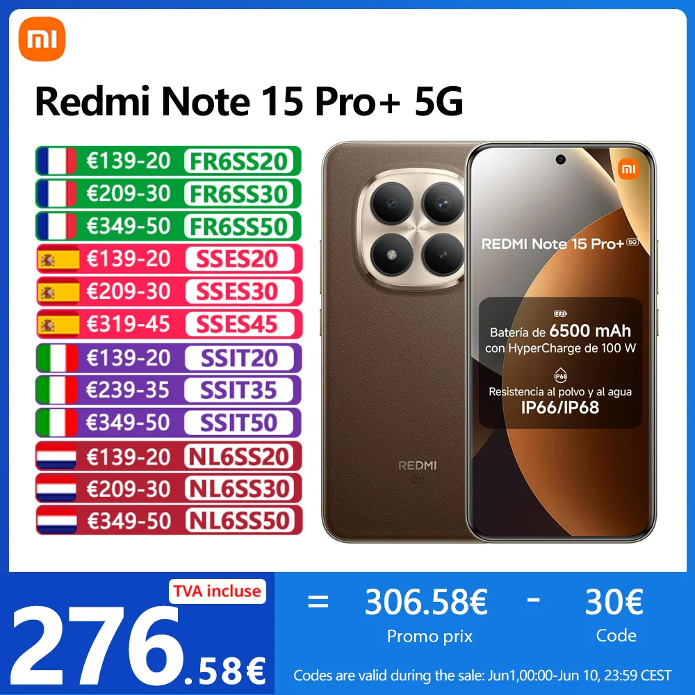 Xiaomi Redmi Note 15 Pro Plus 5G,NFC,Écran AMOLED CrystalRes 1.5K de 6.83 pouces,120 Hz,Caméra 200 MP,Batterie de 6500 mAh,IP68