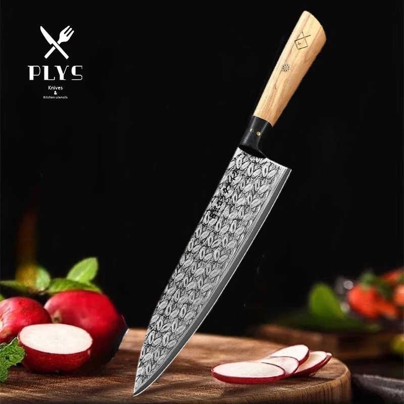 PLYS Stainless Steel Chef Knife 8.5-Inch Japanese Kitchen Knife High Hardness Raindrop Pattern Utility Knife With Gift Box