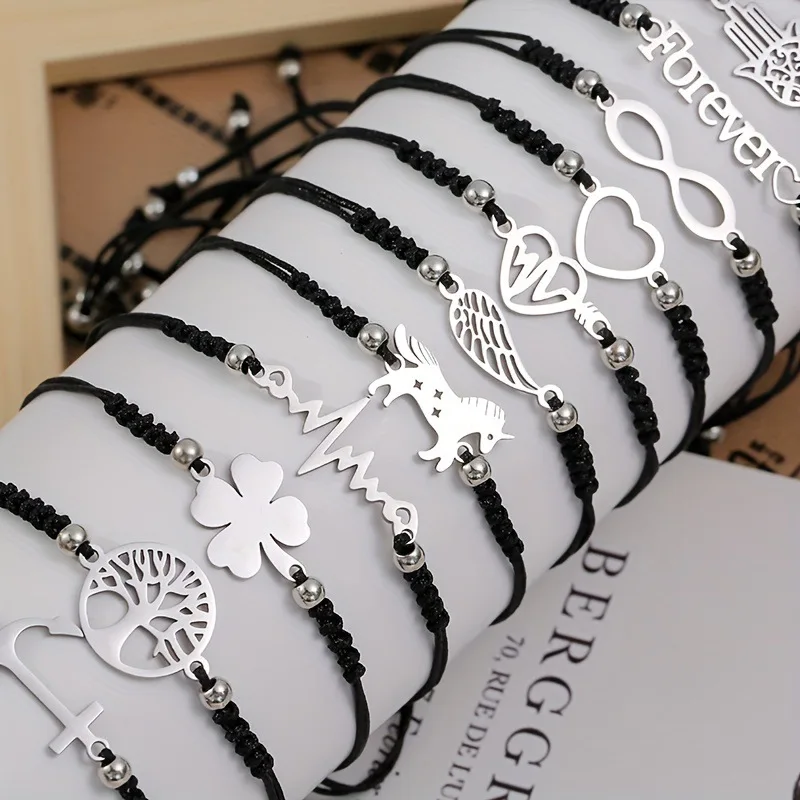 12pcs/set Stylish Stainless Steel Braided Charm Bracelet for Men - Perfect for Daily Wear and Gifting to Family and Friends image 3