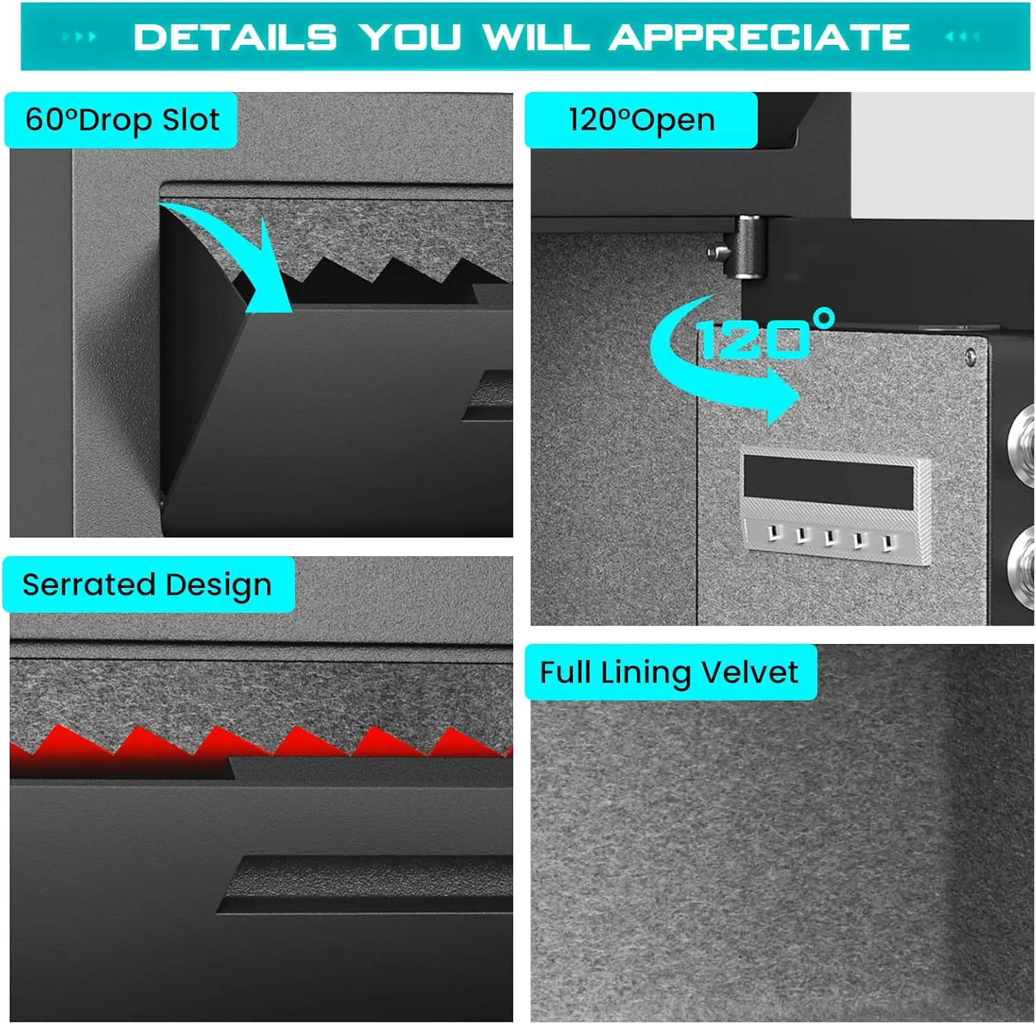 2.0 Cub Biometric Safe Box, Large Home Safe with Drop Slot, Drop Box with Backlit Touch Screes Keypad and Mute Function, Heavy D
