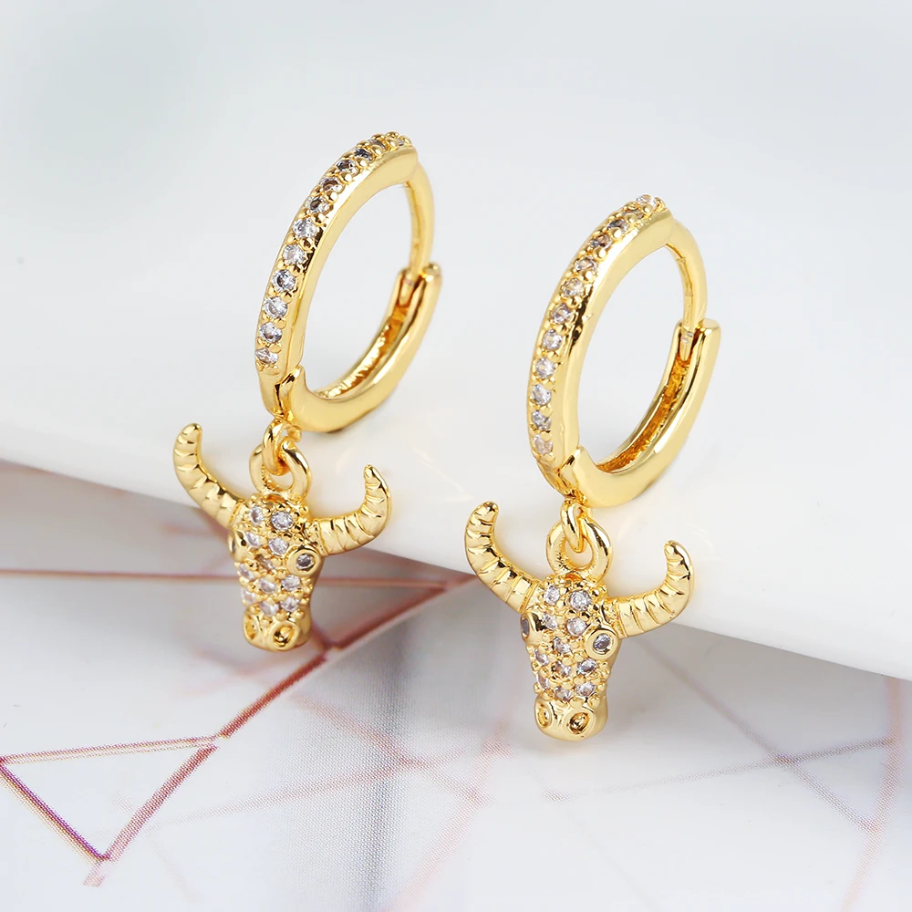 Hip Hop New Design Animal Cow Ear Buckle Earrings Women's Luxury Diamond Inlaid 18K Gold Plated Bride Gifts Simple