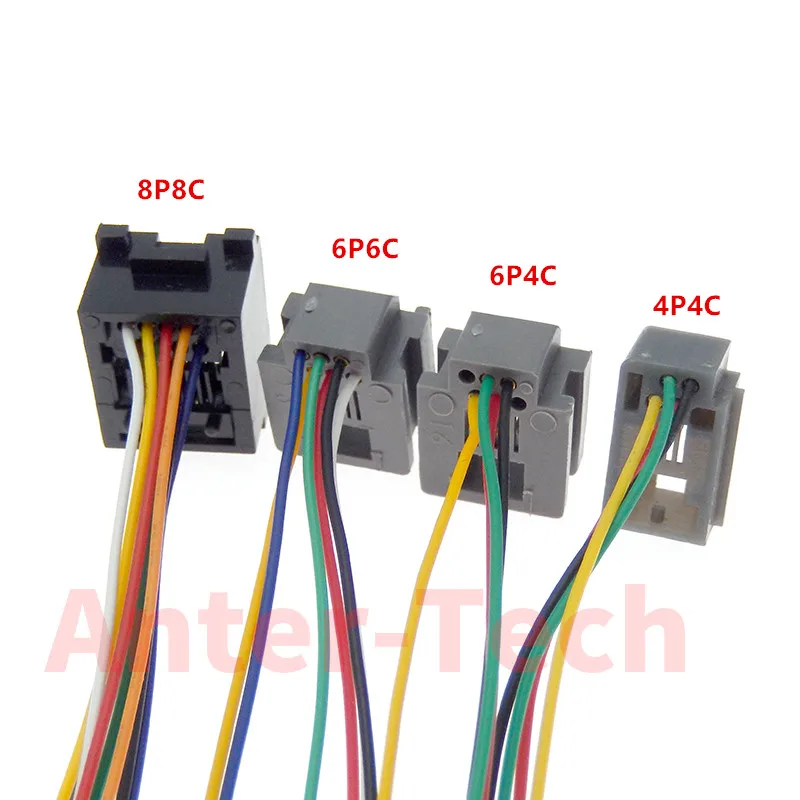 10PCS RJ11 RJ12 RJ45 telephone FEMALE SOCKET connector with wire 4P4C 6P4C 6P6C 8P8C female jack connector 616E 623K 616M 641D