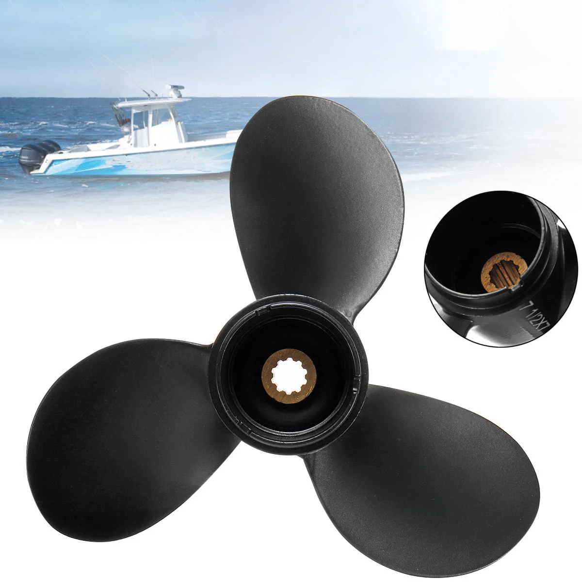 7 1/2 x 7 Outboard Propeller for Engine 4-6HP 58110-91JN0-019 Marine Propeller 10 Spline Tooth 3 Blades