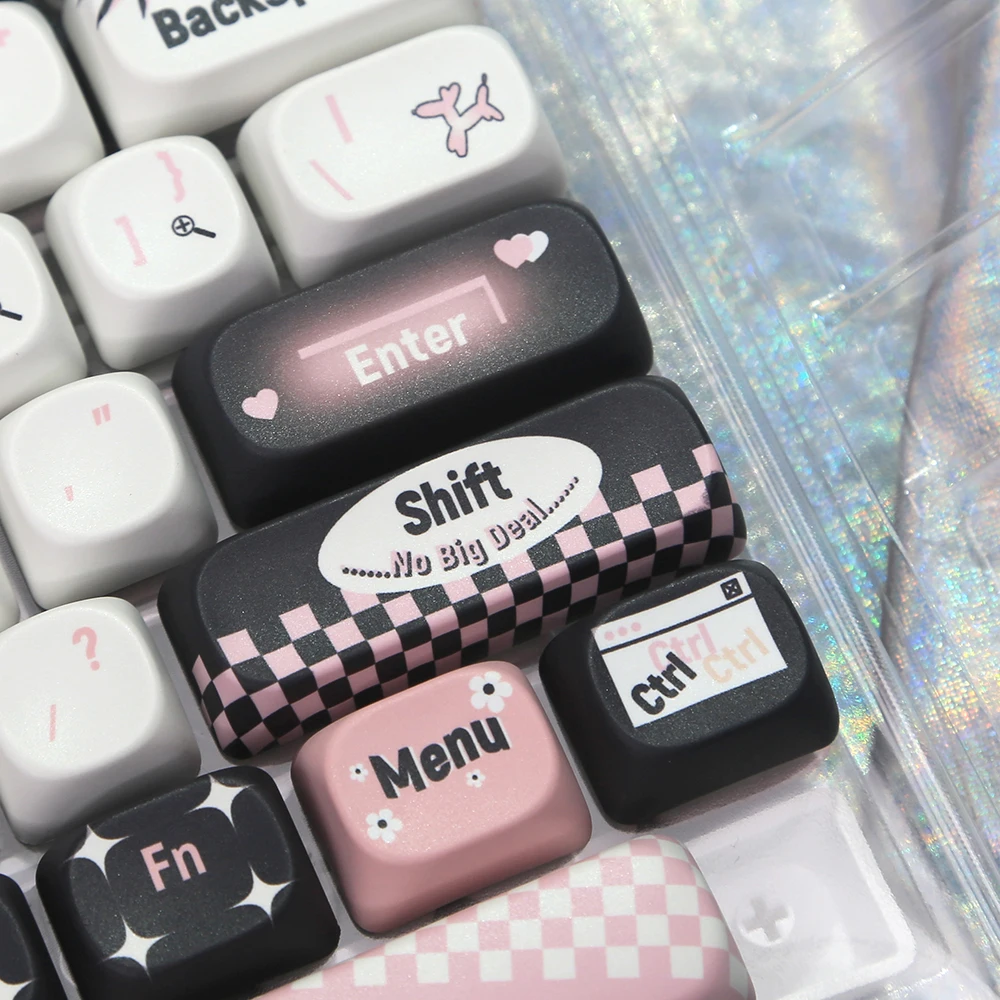 131 teclas MOA perfil lindo rosa negro tema Keycaps PBT personalizado DIY Key Caps Kit para teclado mecánico