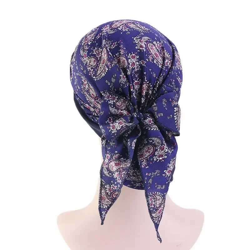 Hijab musulmán para mujer, gorro con estampado de flores para quimio contra el cáncer, turbante, cubierta para la cabeza para la pérdida de cabello,