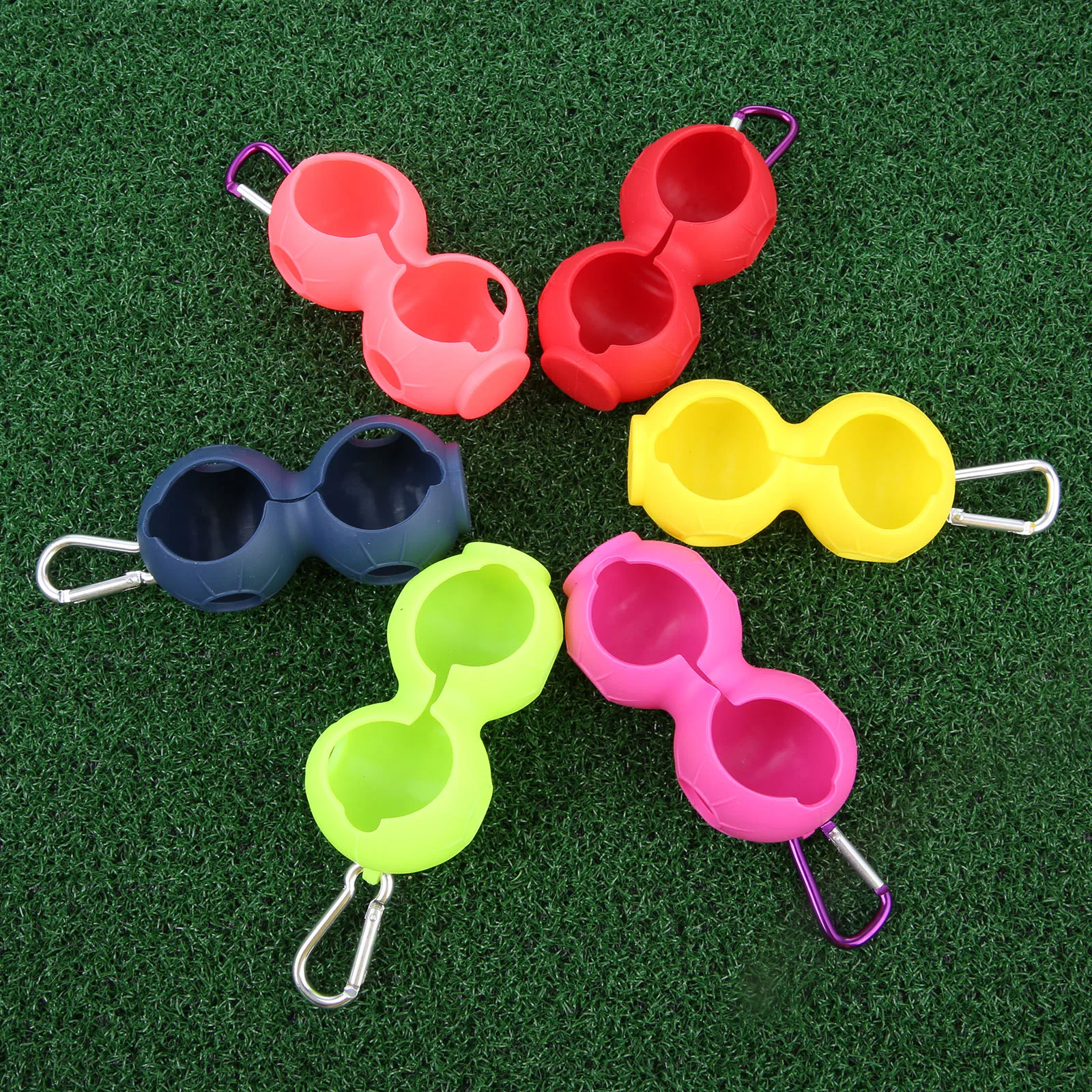 Golf Ball Silicone Sleeve Protective Cover Bag Holder With Carabiner For 46mm Balls Golf Accessories Easy To Carry Double Holes