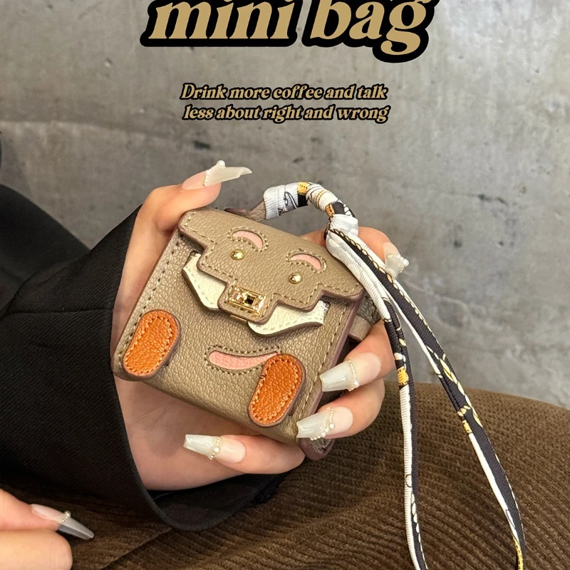 

2025 New! Leather Creative Mini Lanyard Bluetooth Earphone Case - Premium Cartoon Design