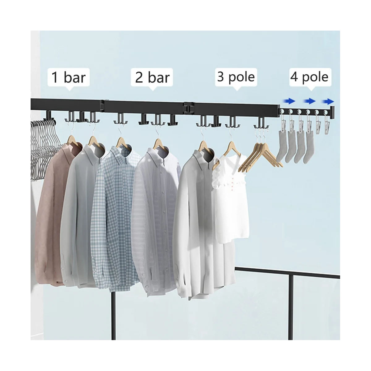 Clothes Drying Rack,3-Pole Collapsible,Retractable Clothes Drying Rack for Laundry,24 Hooks