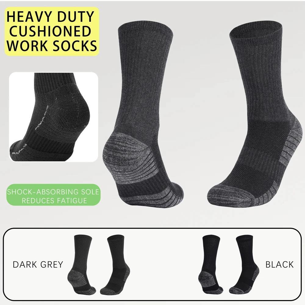 

4 Pairs Heavy Duty Cushioned Work Socks Anti-Slip Sweat Wicking for Mining Hiking Outdoor Men Size 39-50