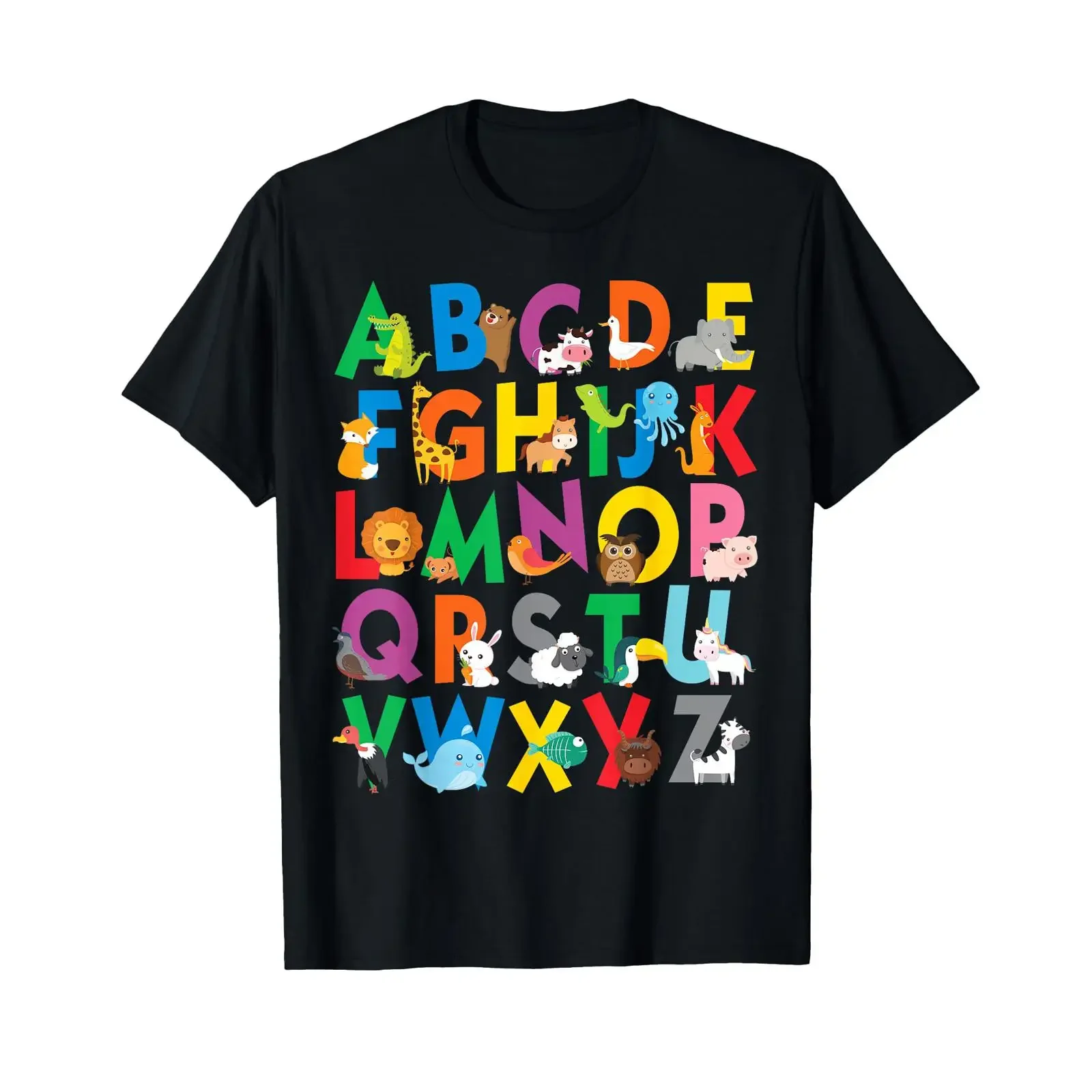 Zoo Animal Alphabet ABCs Learning Letters Boys Girls T Shirt vintage Washed homme Comfortable streetwear Breathable graphic