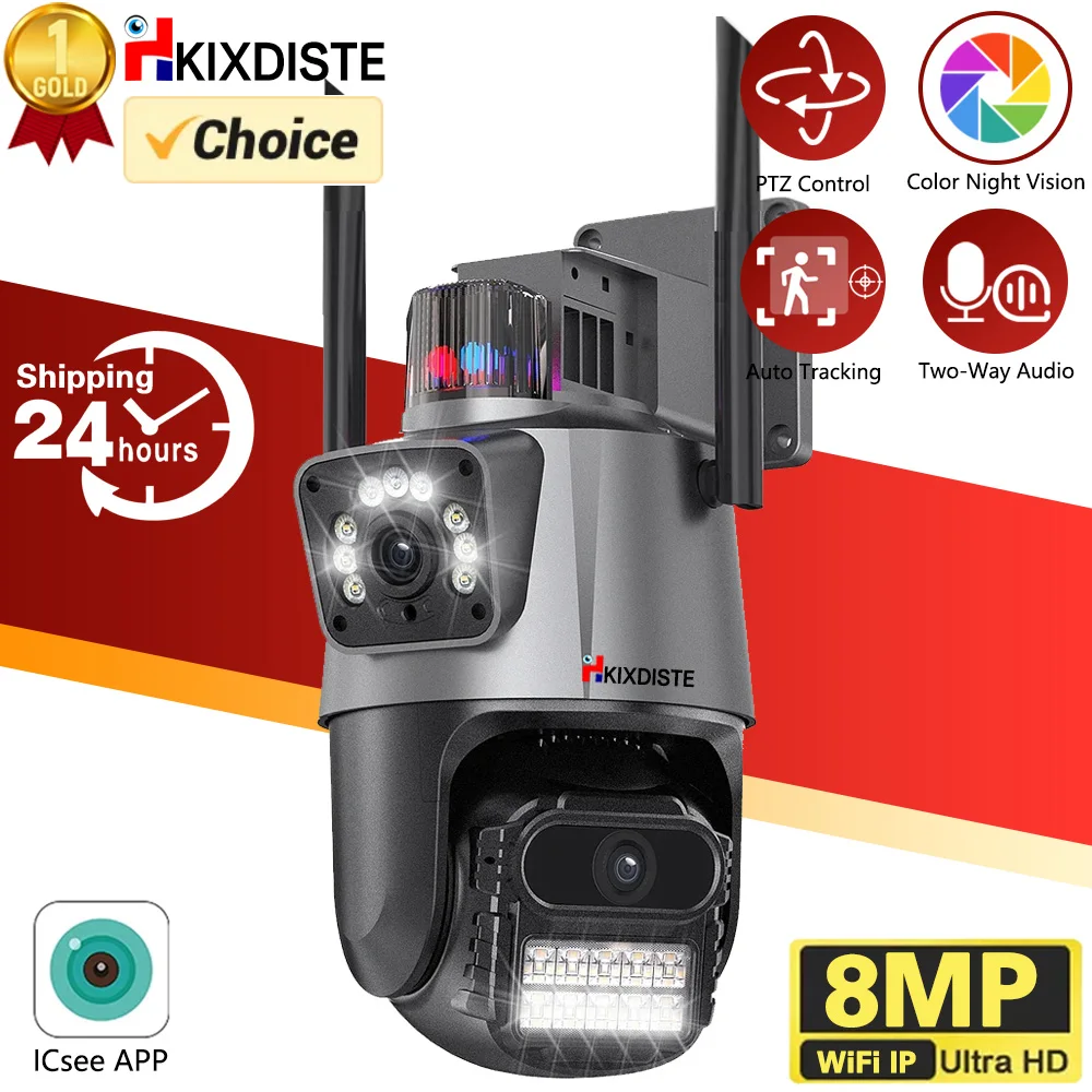 

8MP PTZ WiFi Camera Dual Lens Auto Tracking Two-Way Audio CCTV Video Outdoor Surveillance Camera Security IP Cameras ICSee