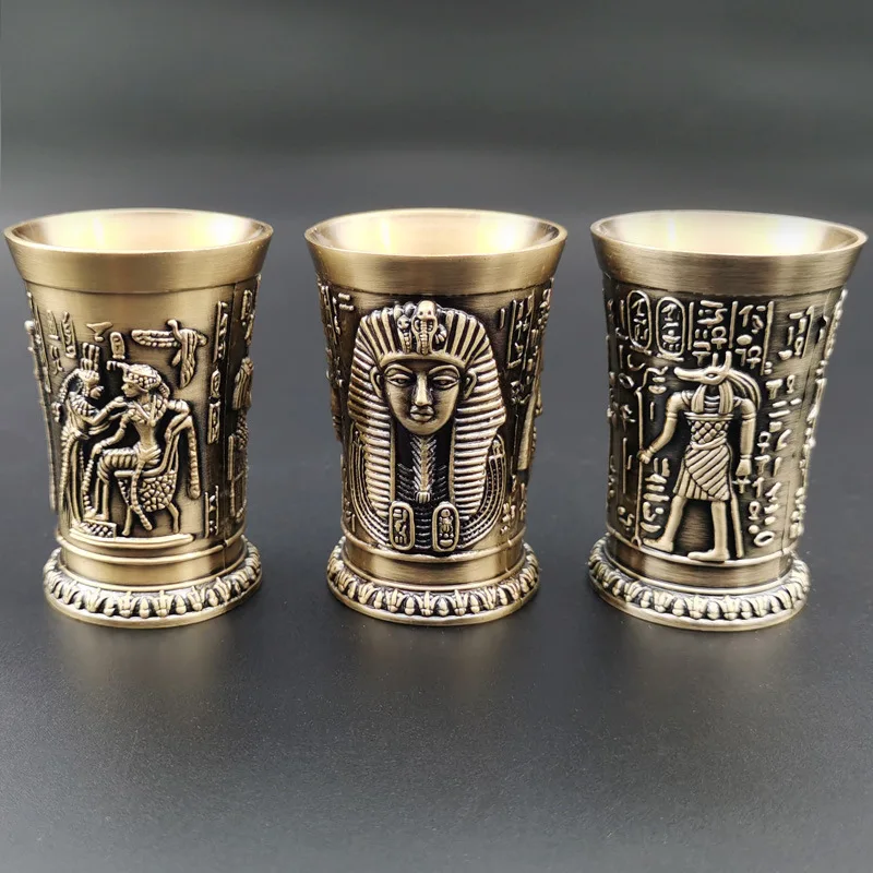 

Egypt Myth Retro Metal Cup Bronze 3D Relief Liquor Spirits Small Goblet Household Small Size Personality Cocktail Cup