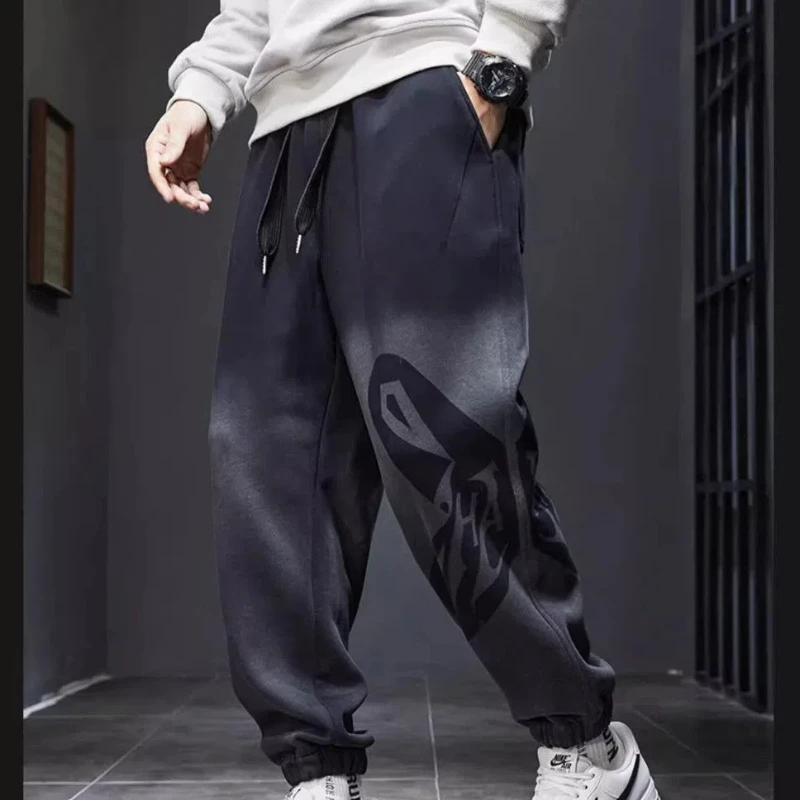 Spring Autumn New Fashion Gradient Color High Waist Men's Clothing Pockets Drawstring Korean Chaopai Bound Feet Y2K Casual Pants