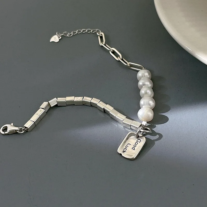 

925 Sterling Silver Square Pearl Chain Lucky Women's Hand Bracelets Vintage Luxury Designer Jewelry Wedding Korean Jewellery