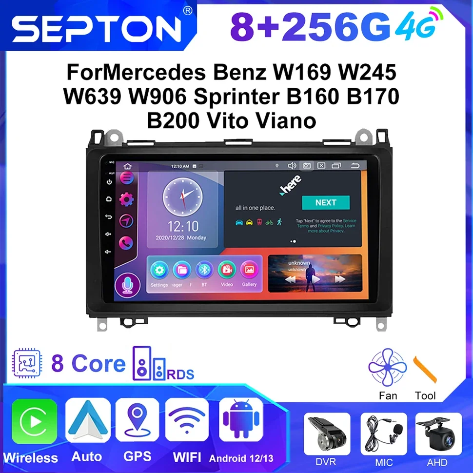 

SEPTON Android Car Radio for Mercedes Benz W169 W245 W639 W906 Sprinter B160 B170 B200 Vito Viano Multimedia GPS CarPlay 2Din 4G