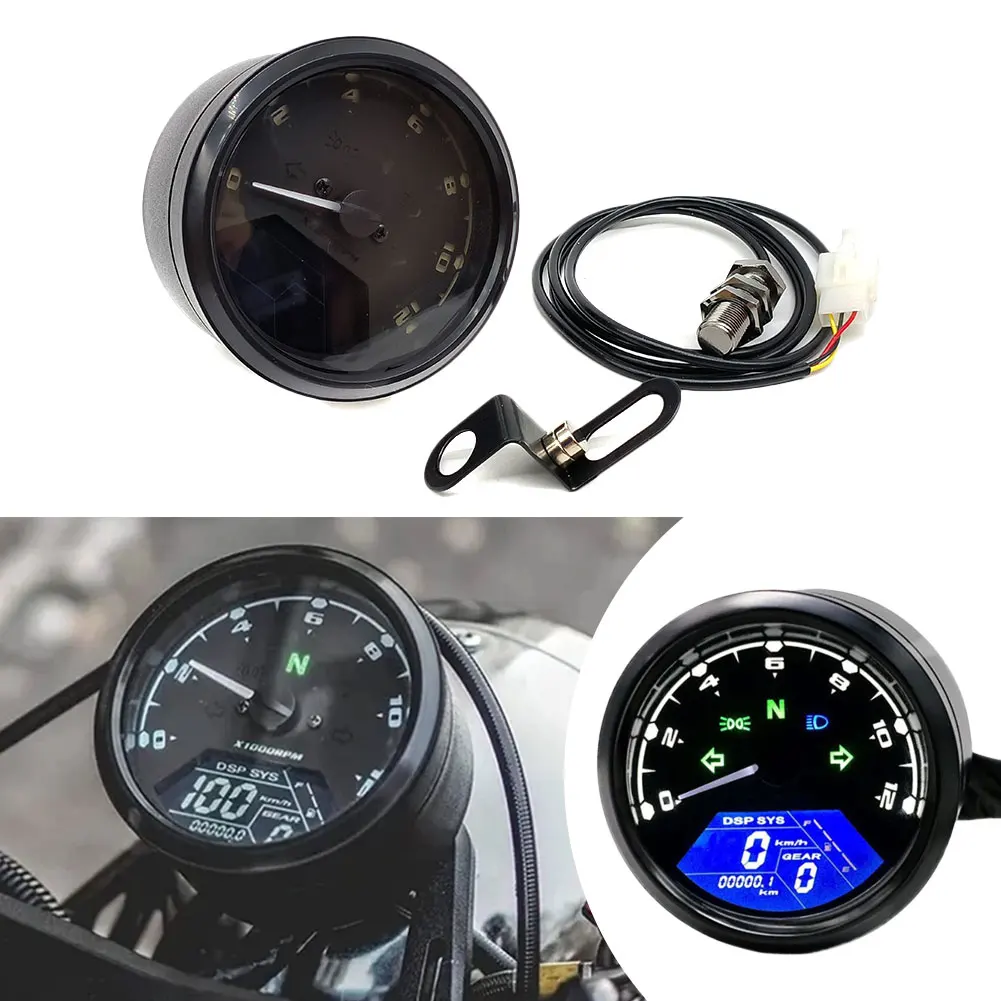 LCD Digital Gauge Motorcycle Speedometer Odometer Tachometer Gauge MPH KM/H  Universal
