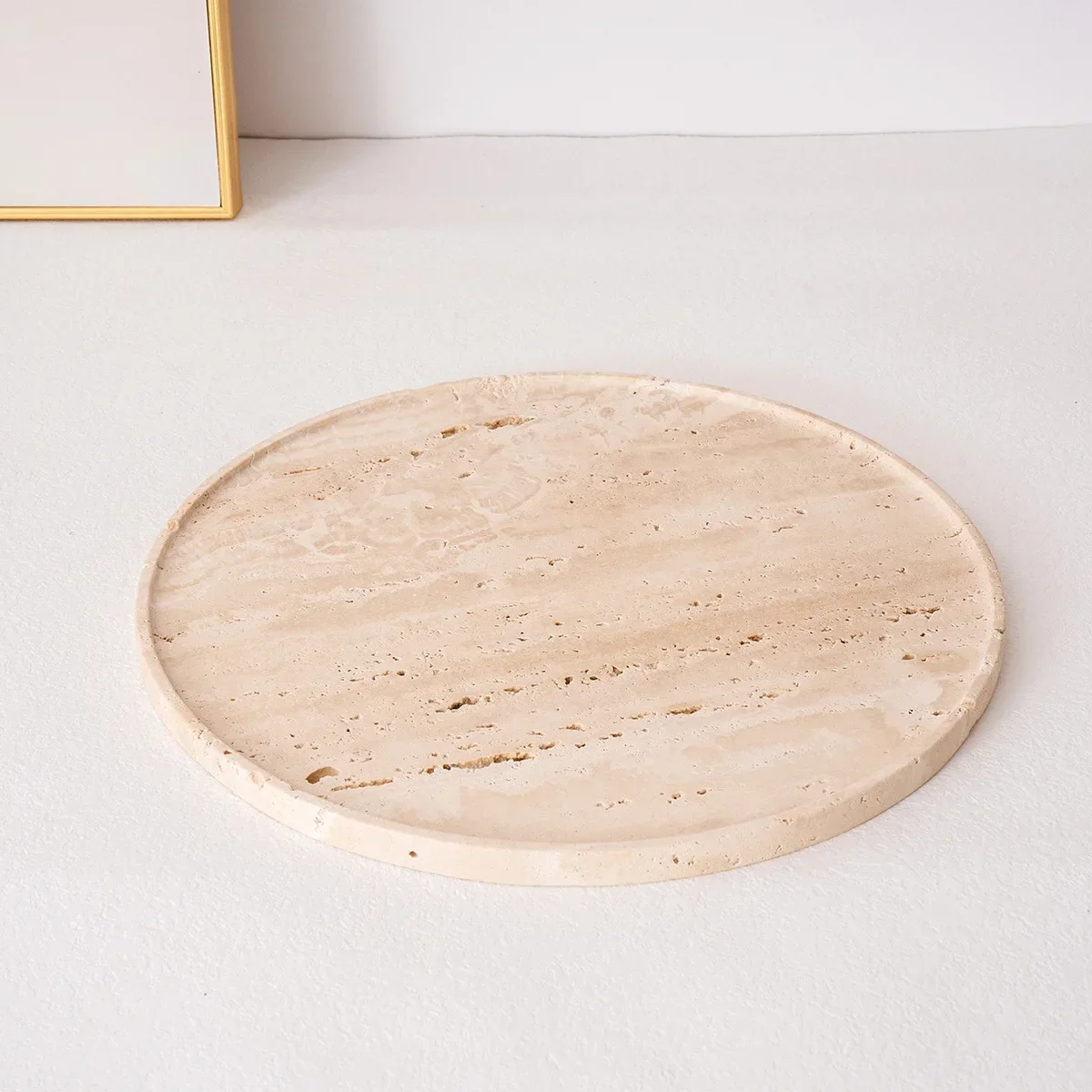 Wabi-sabi Natural Travertine Stone Tray for Kitchen Bathroom Perfume Table Docorative Japanese Home Storage Round Tray Ornaments