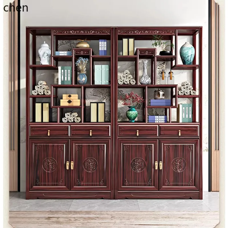 HYS solid wood new Chinese home living room tea rack mahogany furniture storage rack tea cabinet rack
