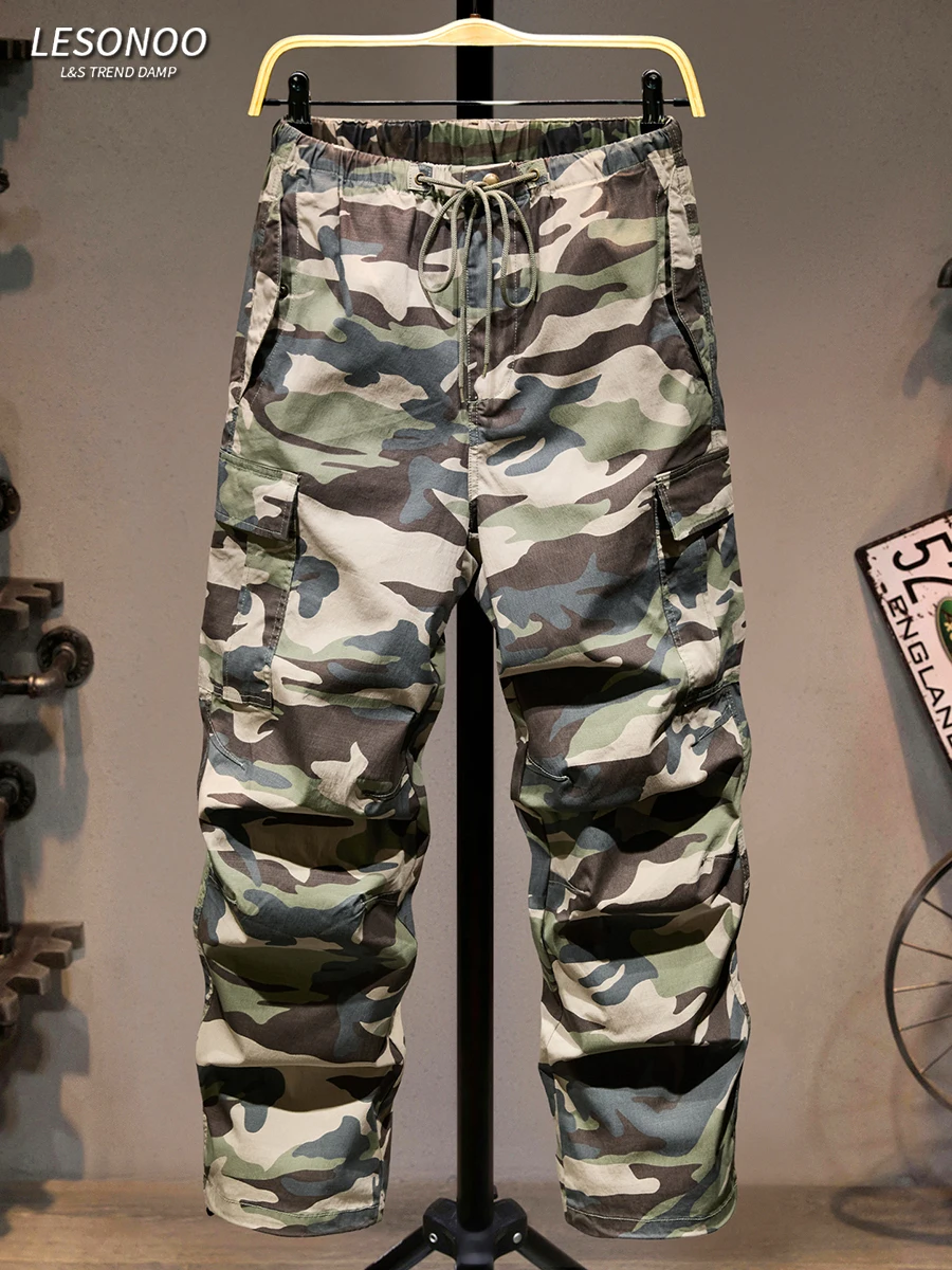 

Trendy Camouflage Wide Leg Pants Men's Casual Straight Fit Workwear Loose Elastic Waist Youth Faion Leisure Trousers