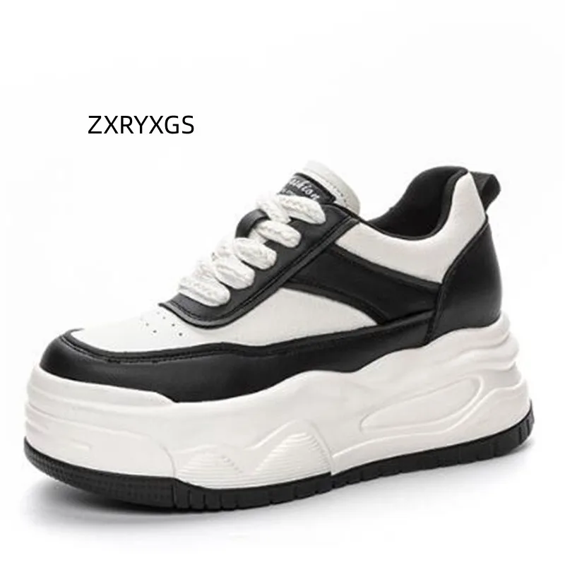 ZXRYXGS Colored White Shoes Women's Sneakers Spring 2024 Genuine Leather Breathable Lightweight Thick Sole Inner Elevated Shoes