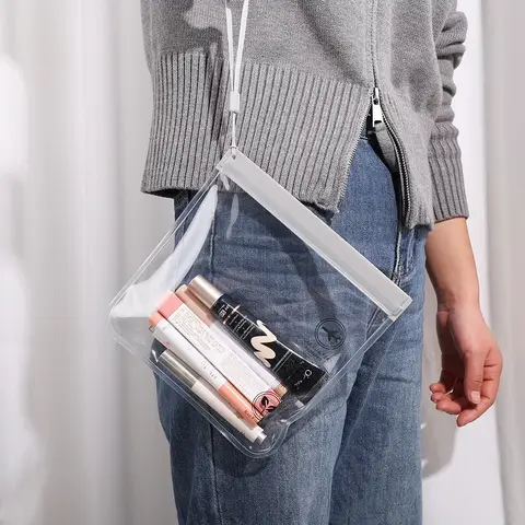 1pc Transparent Toilet Bag, Portable Travel Essentials, Flight Makeup Liquid Leak Proof, Resealable EVA Cosmetic Bag