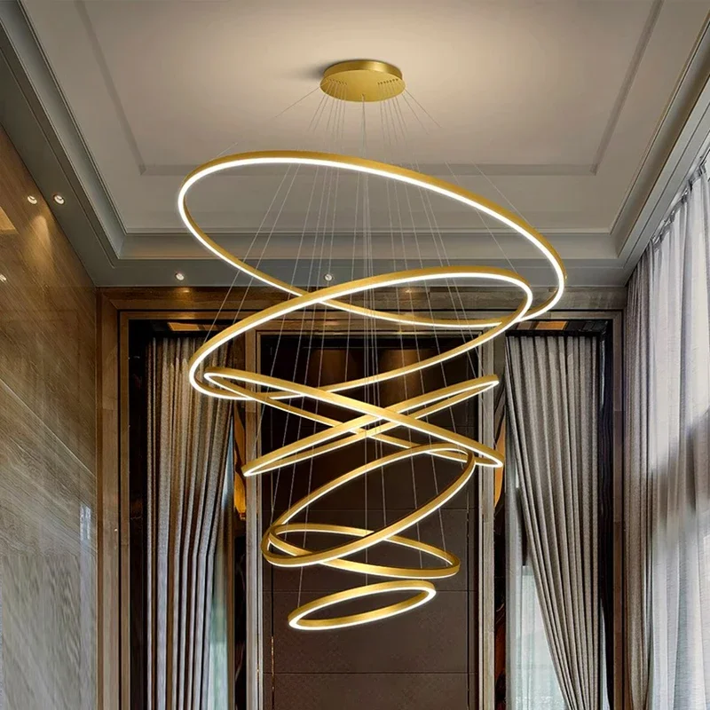

Nordic Ring Led Pendant Lights Dimmable for Living Dinnig Room Food Tables Staircase Chandelier Home Decor Hanging Light Fixture