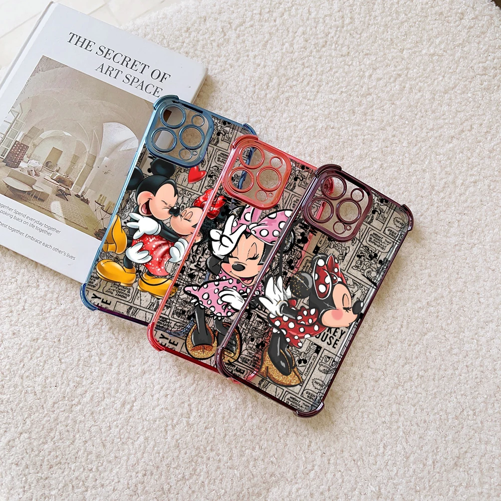 M-MickeyS M-MinnieS Couple Kiss Phone Case For Samsung S24 S23 S22 S21 S20 FE Note20 Plus Ultra Lite 5G Shockproof Clear Armor