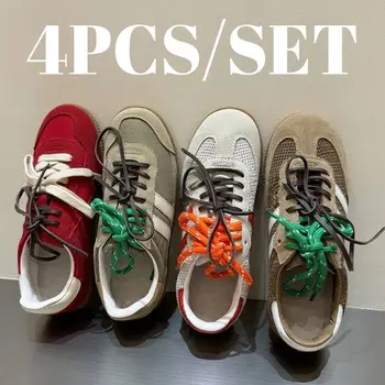 4 個 100 センチメートルミュウコンビネーショントレーニングシューズひも幅ラウンド靴ひもキャンバスカジュアルシューズ文字列スポーツシューズひも