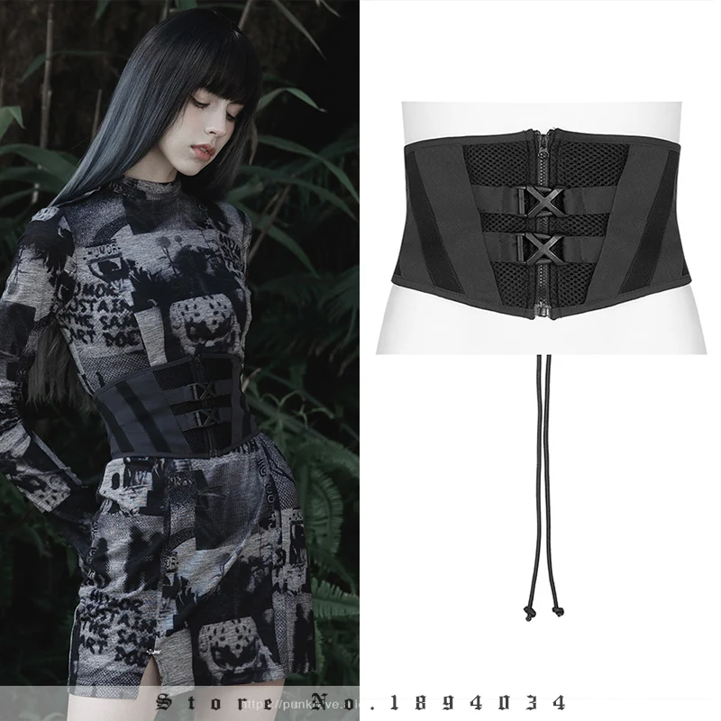 PUNK RAVE Women's Futuristic Sense Cool Waistband Has Adjustment Buckle Punk Female Accessories Slim Body Black Girdle