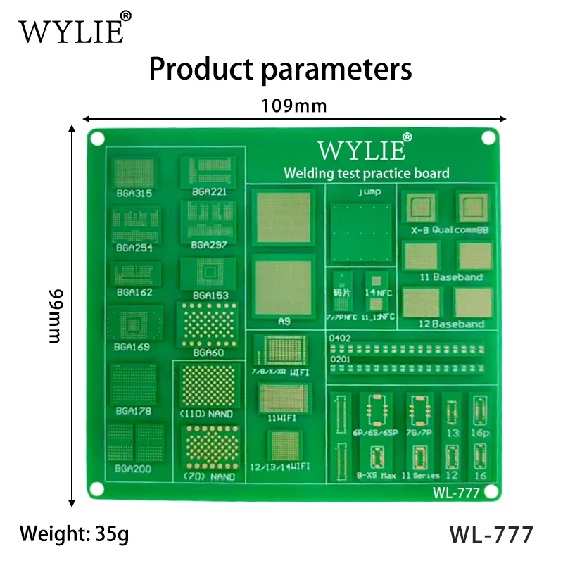 Практическая плата для сварочных работ WYLIE WL777 пайки чипов iP реболлинга ремонта флау-вайров разъемов и конденсаторов