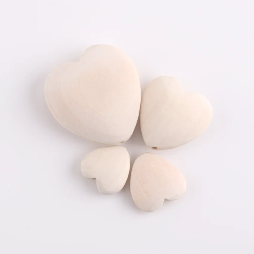 Multi-Specification Natural Unfinished Diy Flat Wooden Peach Bead Jewelry Love Shaped Wooden Beads