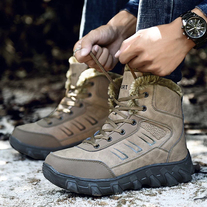 Unisex Winter Warm Travel Hiking Shoes Couples Large Size High Top Plush Snow Boots Men's Outdoor Sports Shoes 35-48#