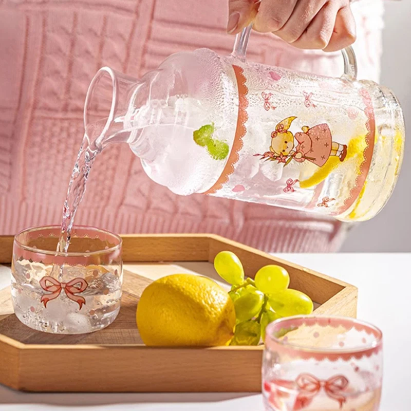 กาต้มน้ําแก้วเย็นพร้อมฝาปิดและที่จับการ์ตูนกระต่ายเครื่องดื่มถ้วยกาต้มน้ําขนาดใหญ่ความจุ 1L ครัวเรือน Party เหยือกน้ํา