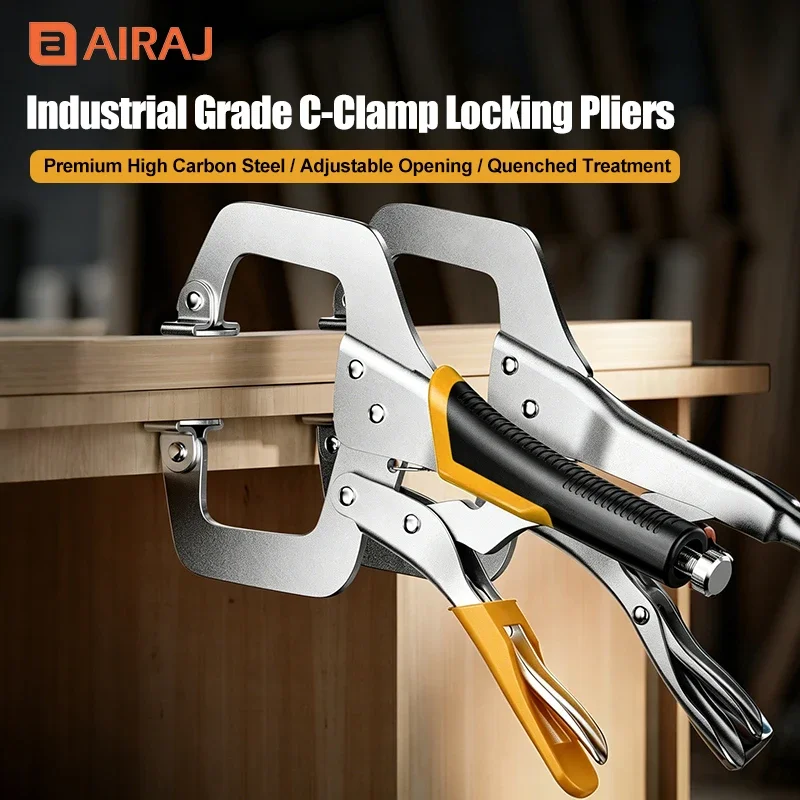 AIRAJ 6.5inch Heavy-Duty Locking C-Clamp Pliers Adjustable Welding Clamp Woodworking Fixing Hand Tool with Clip And Tips