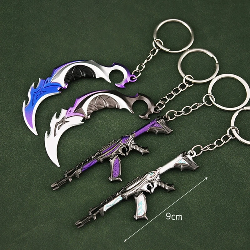 2pcs/set Valorant Melee Reaver Karambit AK Model Keychain Set for Men Game Peripheral Metal Key Ring Fans Collectible Jewelry