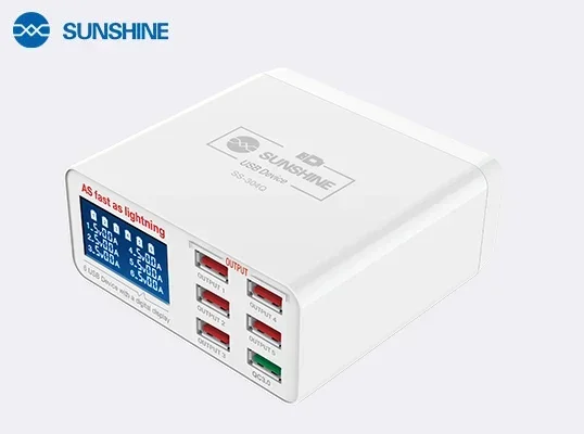 Sunshine RELIFE 304P SS-304D SS-304Q Smart 6 Port USB Digital Display Lightning Charger for IPhone Samsung Huawei Xiao Vivo Opop