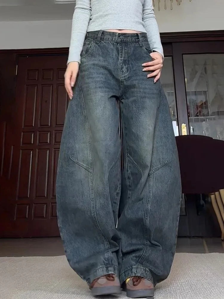 

Джинсы Y2K с широкими штанинами, американские потертые деконструкции, брюки унисекс в стиле ретро с изогнутыми ножками