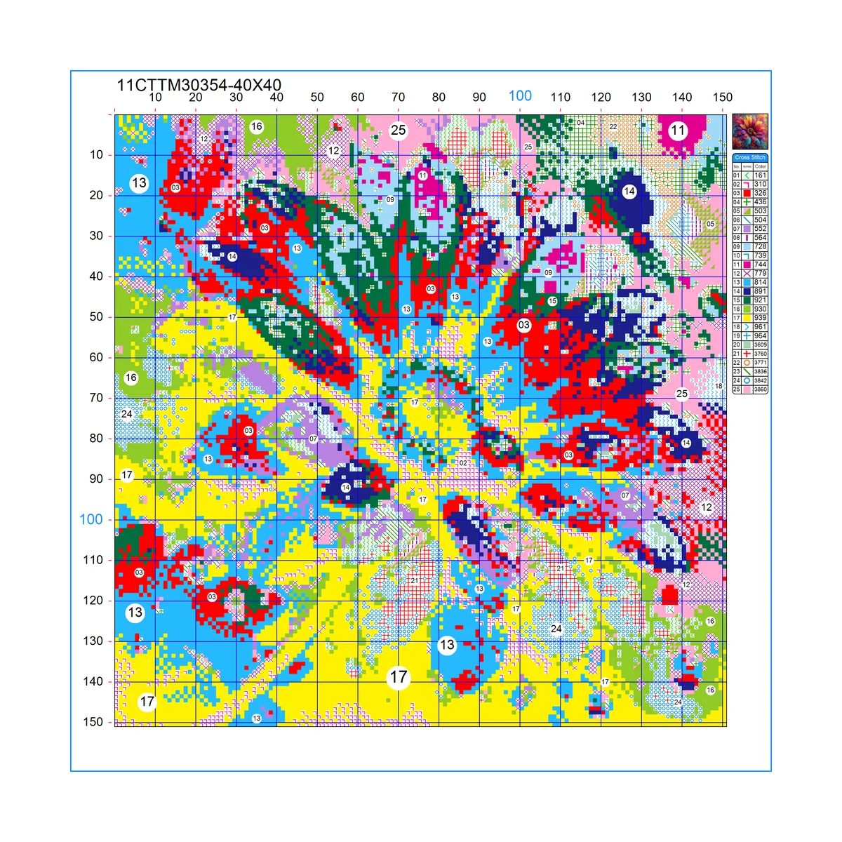 1 Stück 40x40 cm/15,74 Zoll, 11CT/14CT Kreuzstich-Set, DIY Valentinstagsgeschenk, Stickerei-Set für Festivals, Blumen – Detail 2