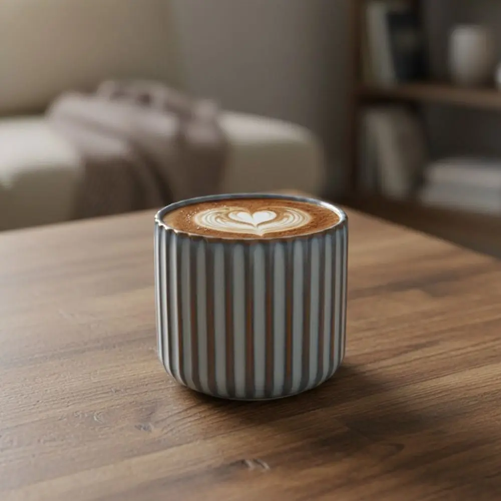 Vertical Striped Japanese Style Ceramic Tea Cup Vintage Non-slip Bottom Water Cup Kiln-Changed Glaze Wear-resistant Milk Cup