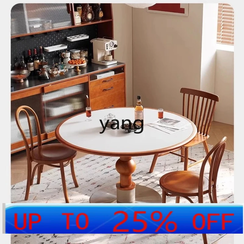 

LH Nordic solid wood rock slab dining table small household medieval round table living room round table