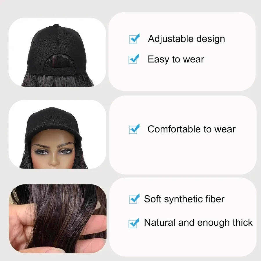 باروكة بيسبول طويلة مموجة قابلة للتعديل مع وصلات شعر من الألياف الاصطناعية المقاومة للحرارة للنساء والفتيات مثالية للاستخدام اليومي