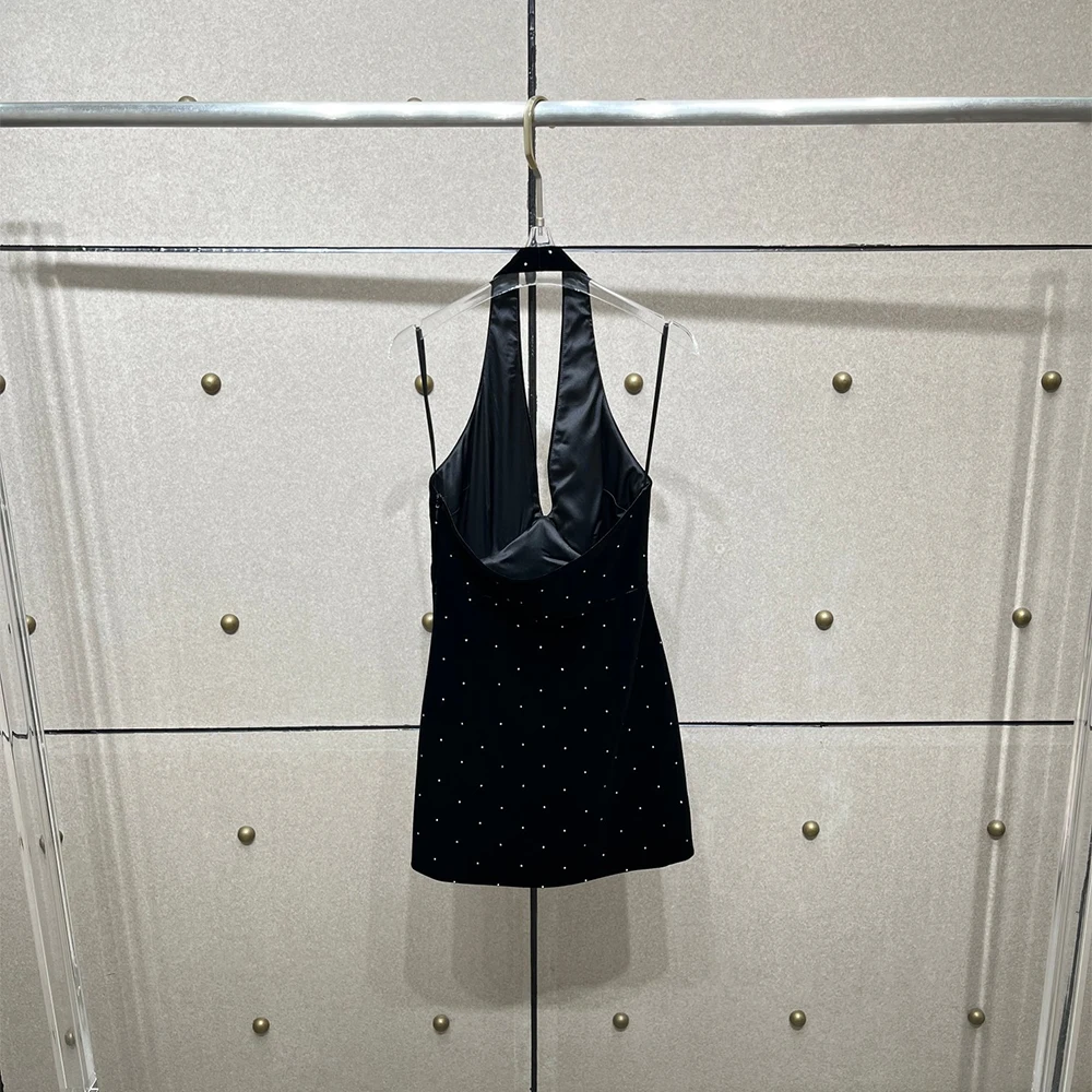 Hochwertiges Strass-Damenkleid mit Schleifendetail, sexy, rückenfrei, elegantes Pendler-Neckholder-Kleid, 2026, frühes Frühjahr, neu, Y2k