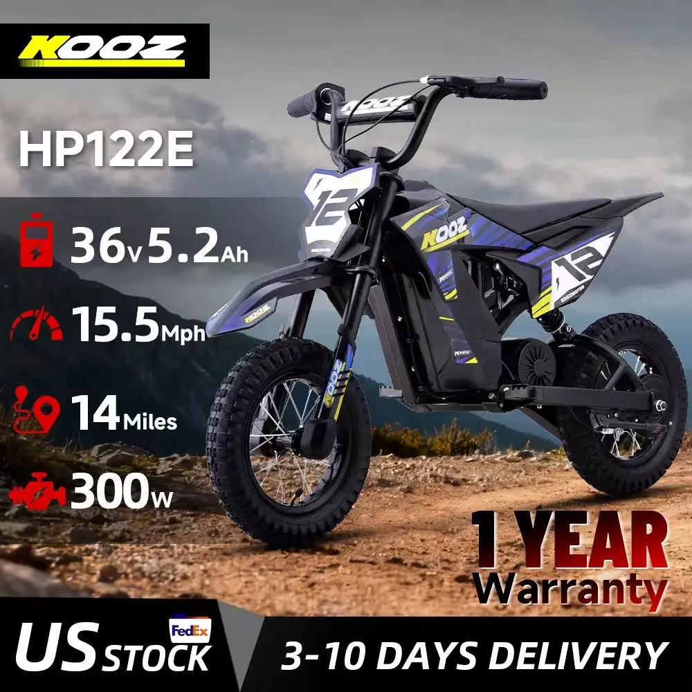 

KOOZ HP122E 36V 300W Electric Dirt Bike for Kids, 3 Speed Modes, Electric Motorcycle Up to 15.5 MPH & 14 Miles Long-Range.